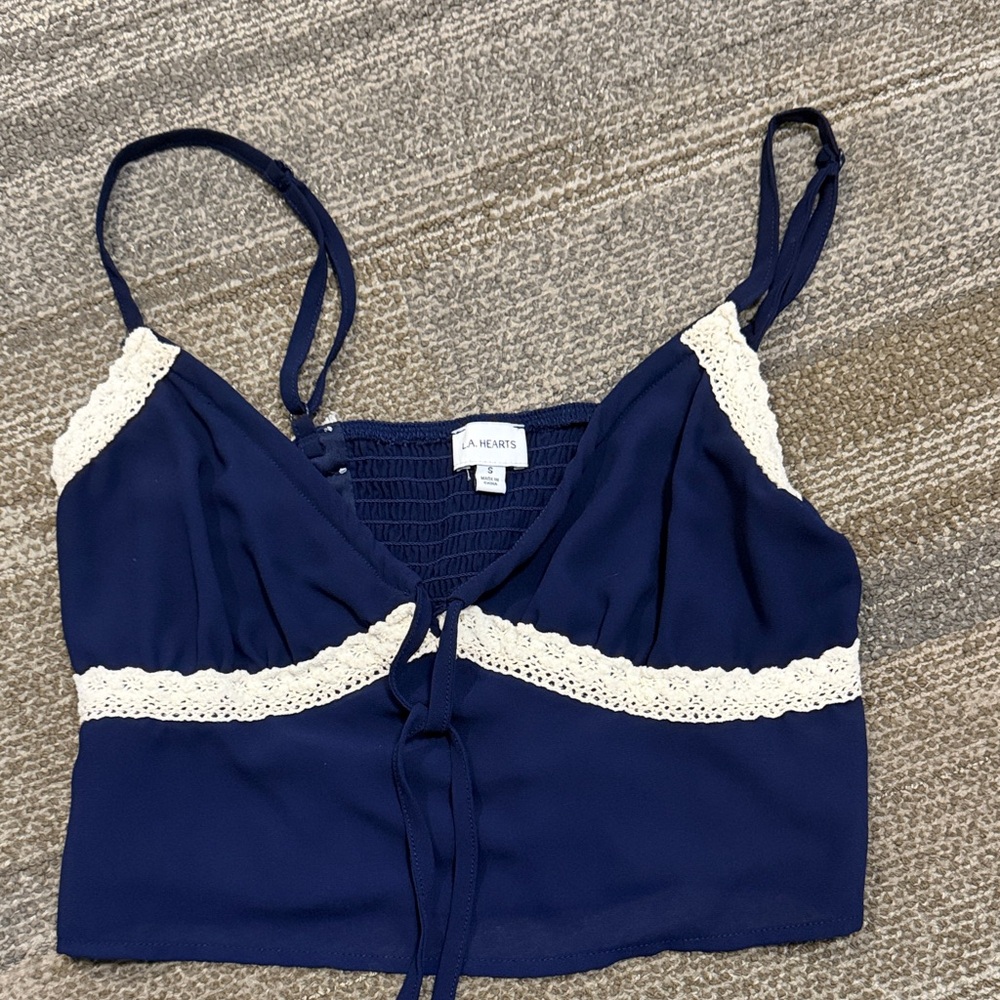 La Hearts Deep Blue Crop Top with Lace Detail